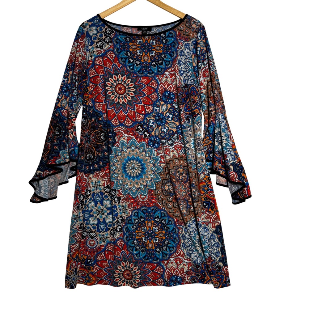 MSK Womens‎ Size 1X Medallion Print Tunic Dress Boho Stretch Knee Length Flowy